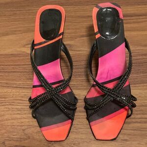 Versace Black Beaded Slide Sandal.